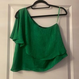 Green one shoulder silk top from revolve